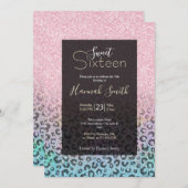 Elegant Rose Gold Iridescent Glitter Leopard Print Invitation (Front/Back)