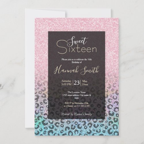 Elegant Rose Gold Iridescent Glitter Leopard Print Invitation