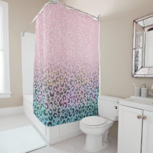 Elegant Rose Gold Iridescent Glitter Leopard Print Shower Curtain