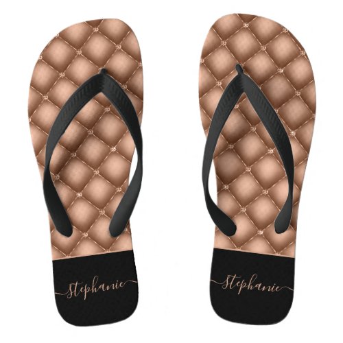 Elegant Rose Gold Jewel Tufted Personalized Flip Flops