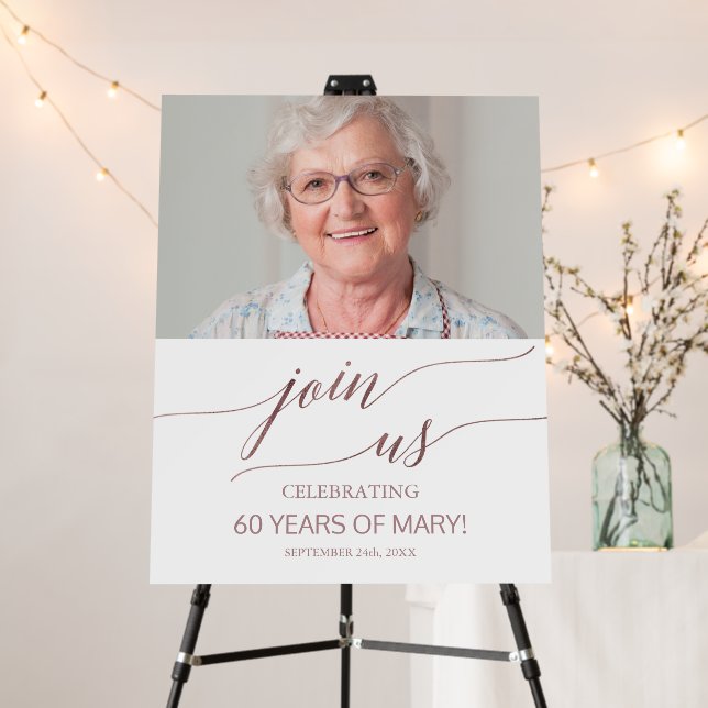 Elegant Rose Gold Join Us Photo Welcome Foam Board (In Situ (Stand))