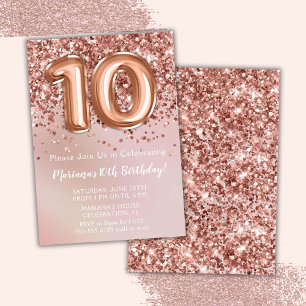 Elegant Rose Gold Kids Girl 10th Birthday Party Invitation