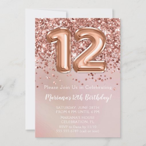 Elegant Rose Gold Kids Girl 12th Birthday Party Invitation | Zazzle