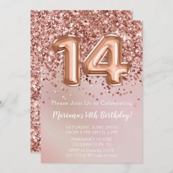 Elegant Rose Gold Kids Girl 14th Birthday Party In Invitation by WittyPrintables at Zazzle