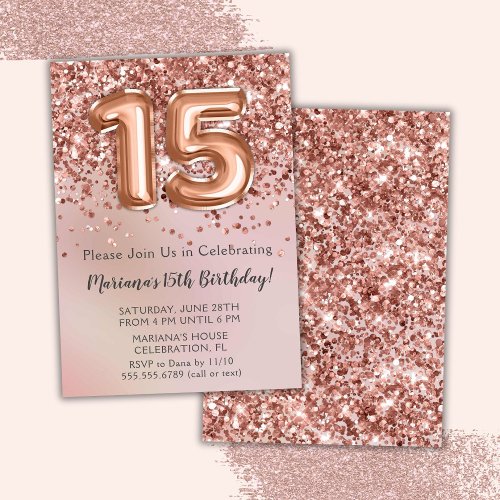 Elegant Rose Gold Kids Girl 15th Birthday Party In Invitation