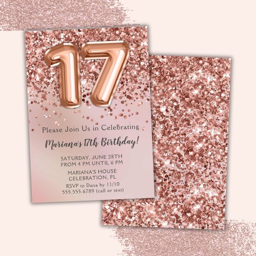 Elegant Rose Gold Kids Girl 17th Birthday Party In Invitation