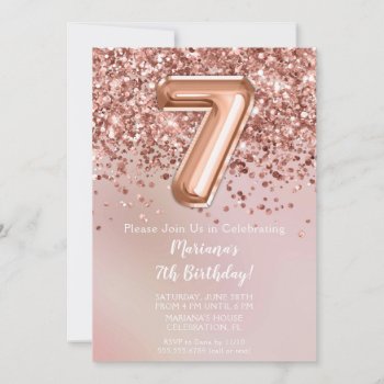 Elegant Rose Gold Kids Girl 7th Birthday Party Invitation by WittyPrintables at Zazzle