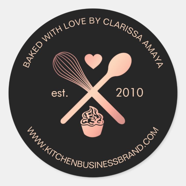 Elegant Rose Gold Kitchen Bakery Catering Classic Round Sticker (Front)