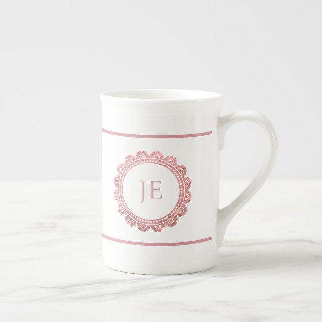 Elegant Rose Gold Lace Personalized Monogram Bone China Mug (Right)