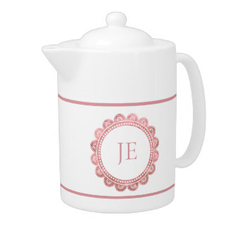 Elegant Rose Gold Lace Personalized Monogram Teapot
