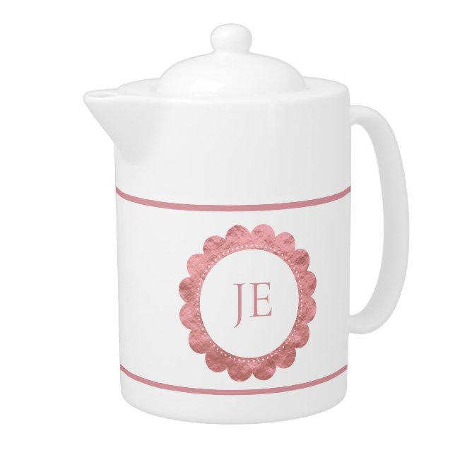Elegant Rose Gold Lace Personalized Monogram Teapot (Right)