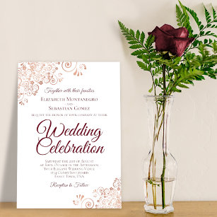 Elegant Rose Gold Lace with Burgundy Text Wedding Invitation