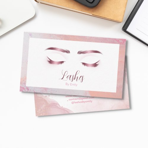 Elegant Rose Gold Lashes and Brows Makeup Artist Business Card