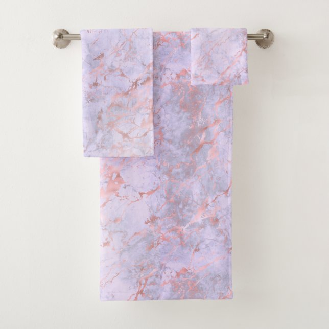 Elegant Rose Gold Lavender Marble Bath Towel Set (Insitu)