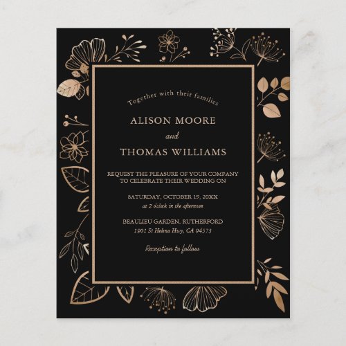 Elegant Rose Gold Leaf Floral Wedding Invitation Flyer