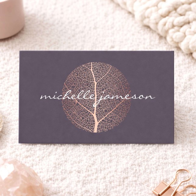 Elegant Rose Gold Leaf Logo Business Card (Creator Uploaded)