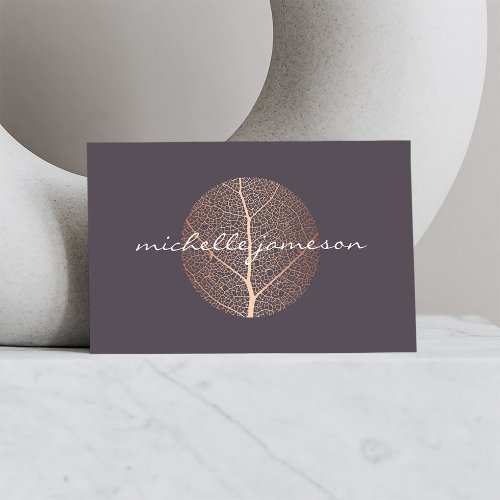 Elegant Rose Gold Leaf Logo Business Card