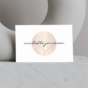 Elegant Rose Gold Leaf Logo on White Business Card