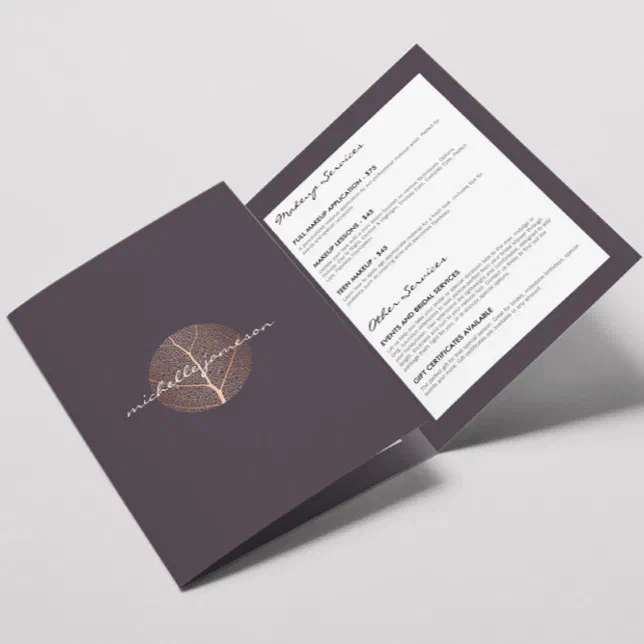 Purple Roses Brochure Elegant Rose Gold Leaf Logo Purple Brochure | Zazzle