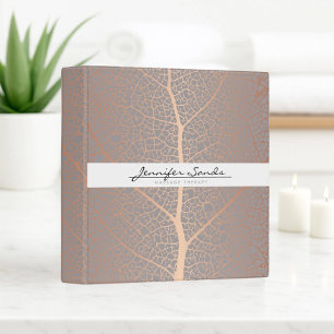 Elegant Rose Gold Leaf Tree Pattern 3 Ring Binder