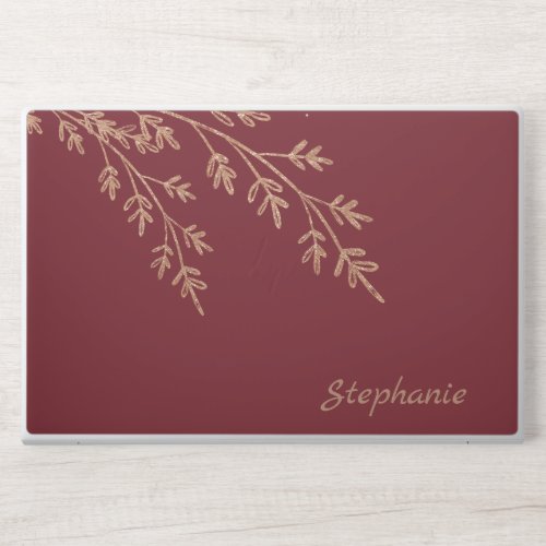 Elegant Rose Gold Leaves Personalized HP Laptop Skin