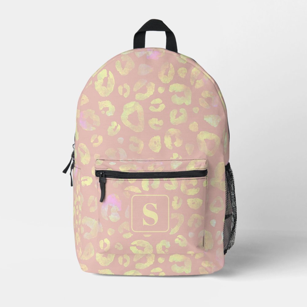 Elegant Rose Gold Lemon Chiffon Leopard Print Cool Custom Name Backpack