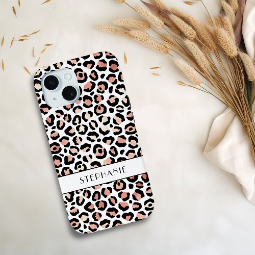 Elegant Rose Gold Leopard Print Custom iPhone 15 Case