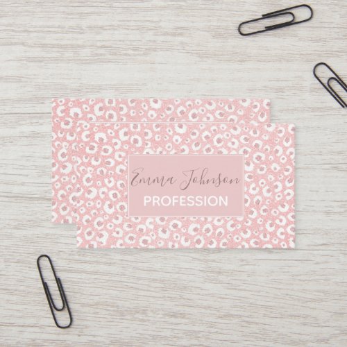 Elegant Rose Gold Leopard Print White Pattern Business Card