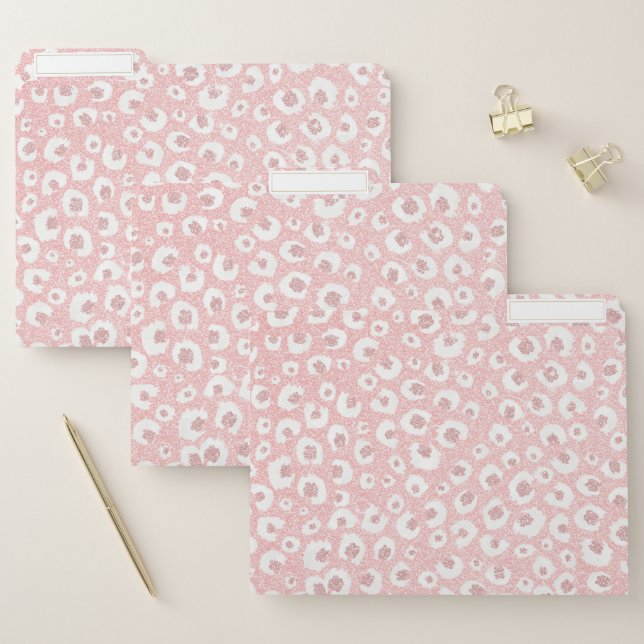 Elegant Rose Gold Leopard Print White Pattern File Folder (Set)