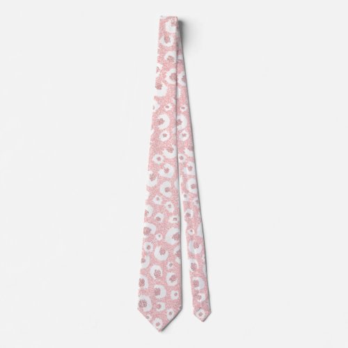 Elegant Rose Gold Leopard Print White Pattern Neck Tie