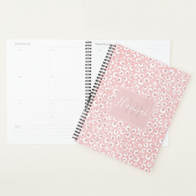 Elegant Rose Gold Leopard Print White Pattern Planner (Display)