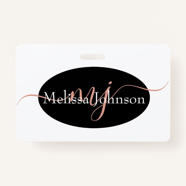 Elegant Rose Gold lettering on Black    Badge (Front)