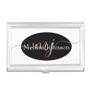 Elegant Rose Gold lettering on Black Business Card Case