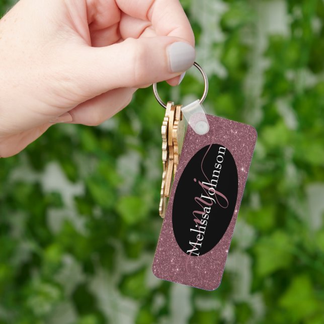 Elegant Rose Gold lettering on Black    Keychain (Hand)