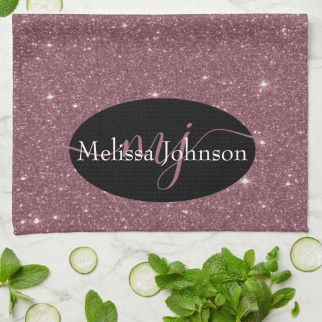 Elegant Rose Gold lettering on Black    Kitchen To Kitchen Towel (Folded)