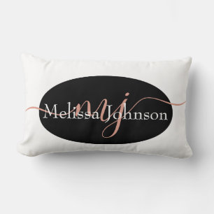 Elegant Rose Gold lettering on Black    Lumbar Pillow