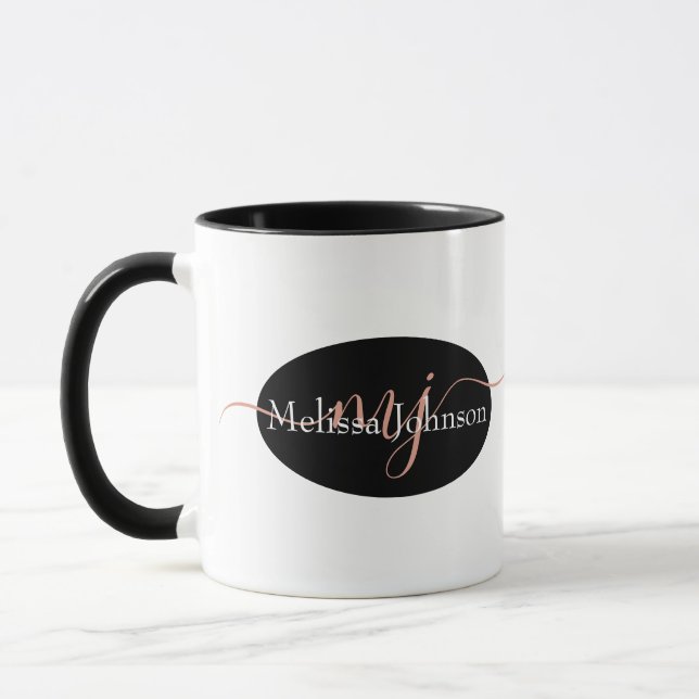 Elegant Rose Gold lettering on Black    Mug (Left)