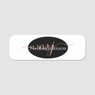 Elegant Rose Gold lettering on Black Name Tag