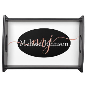 Elegant Rose Gold lettering on Black    Serving Tray