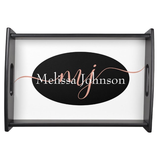 Elegant Rose Gold lettering on Black    Serving Tray (Front)