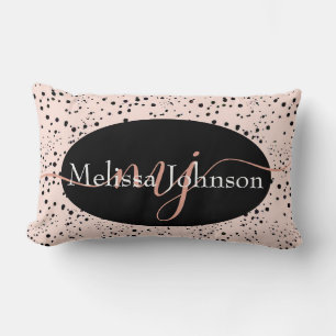 Elegant rose gold lettering on black Throw Pillow