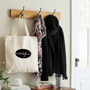 Elegant Rose Gold lettering on Black Tote Bag