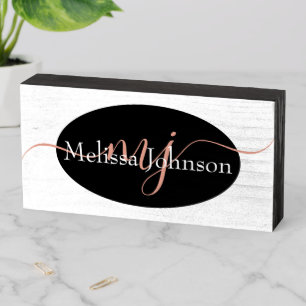 Elegant Rose Gold lettering on Black Wooden Box Sign