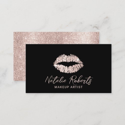 Elegant Rose Gold Lips Beauty Salon Makeup Artist Business Card
