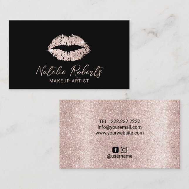 Elegant Rose Gold Lips Beauty Salon Makeup Artist Business Card (Front/Back)
