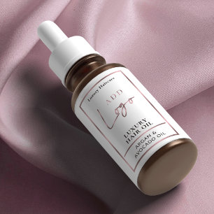 Elegant Rose Gold Logo Hair Oil 2OZ Dropper Bottle Label
