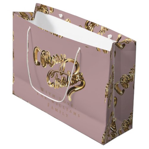 Elegant Rose Gold Look Script Merry Christmas Large Gift Bag