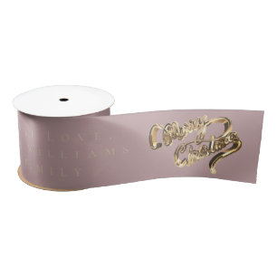 Elegant Rose Gold Look Script Merry Christmas Satin Ribbon