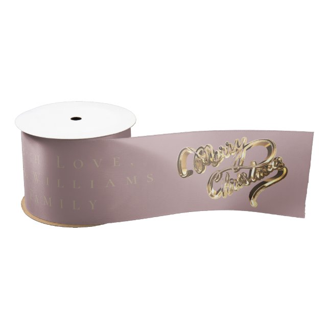 Elegant Rose Gold Look Script Merry Christmas  Satin Ribbon (Spool)