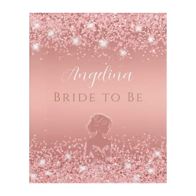 Elegant Rose Gold Luxe Shimmer Bridal Shower Acrylic Print (Front)